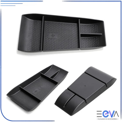 BYD Atto 2 lower console organiser shown in multi-angle display highlighting compartment layout and durable finish from EEVA Store Australia.