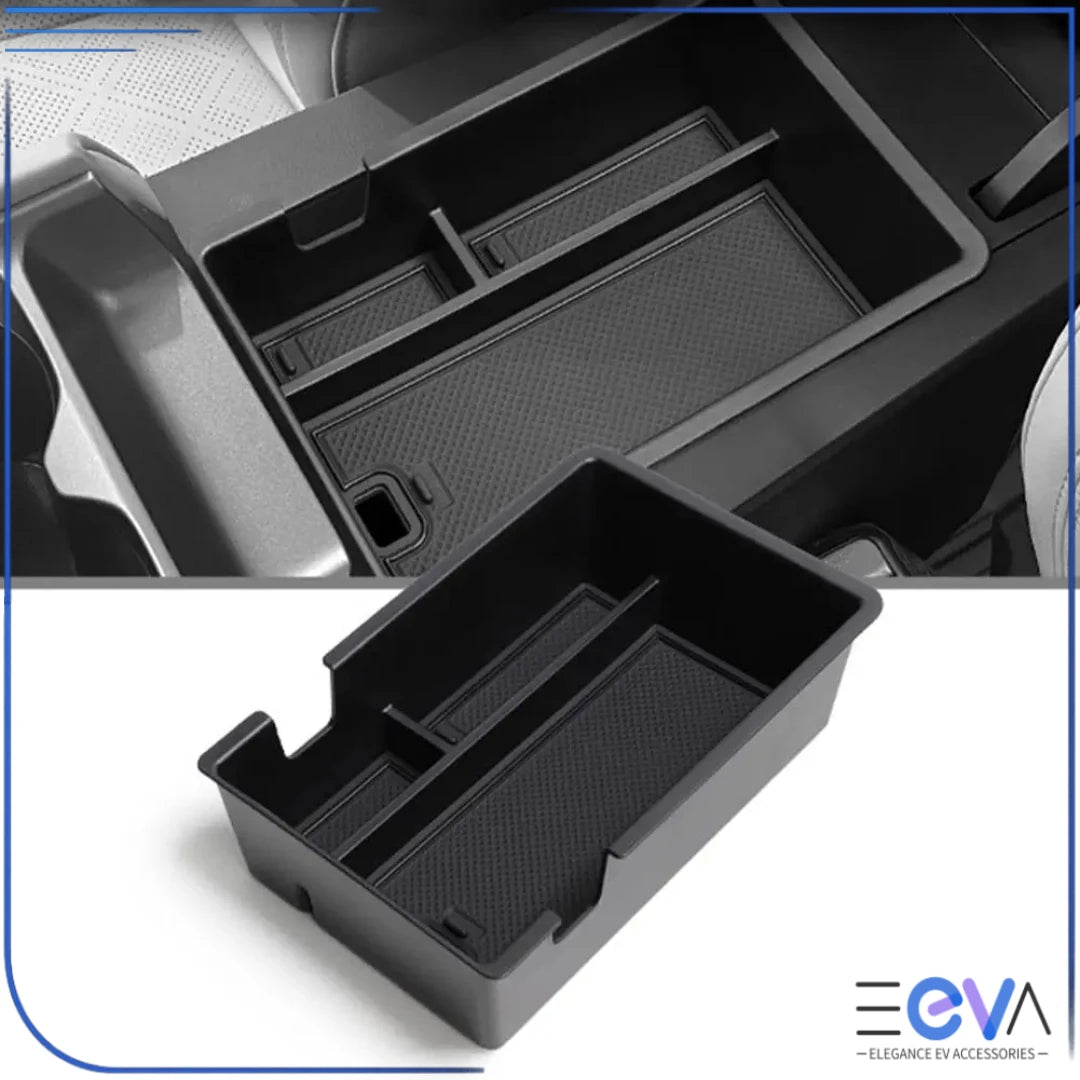 BYD Atto 2 armrest storage box insert providing tidy compartment space with textured pads from EEVA Store Australia.