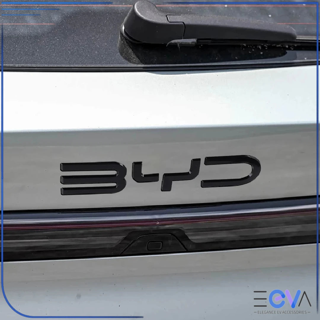 BYD Atto 3 BYD tailgate badge decal close-up from EEVA Store Australia