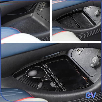 BYD Atto 3 lower console storage box before and after installation from EEVA Store Australia