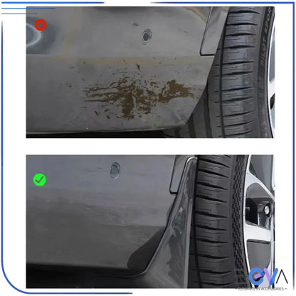 BYD Atto 3 mudflaps before and after splash guard comparison from EEVA Store Australia
