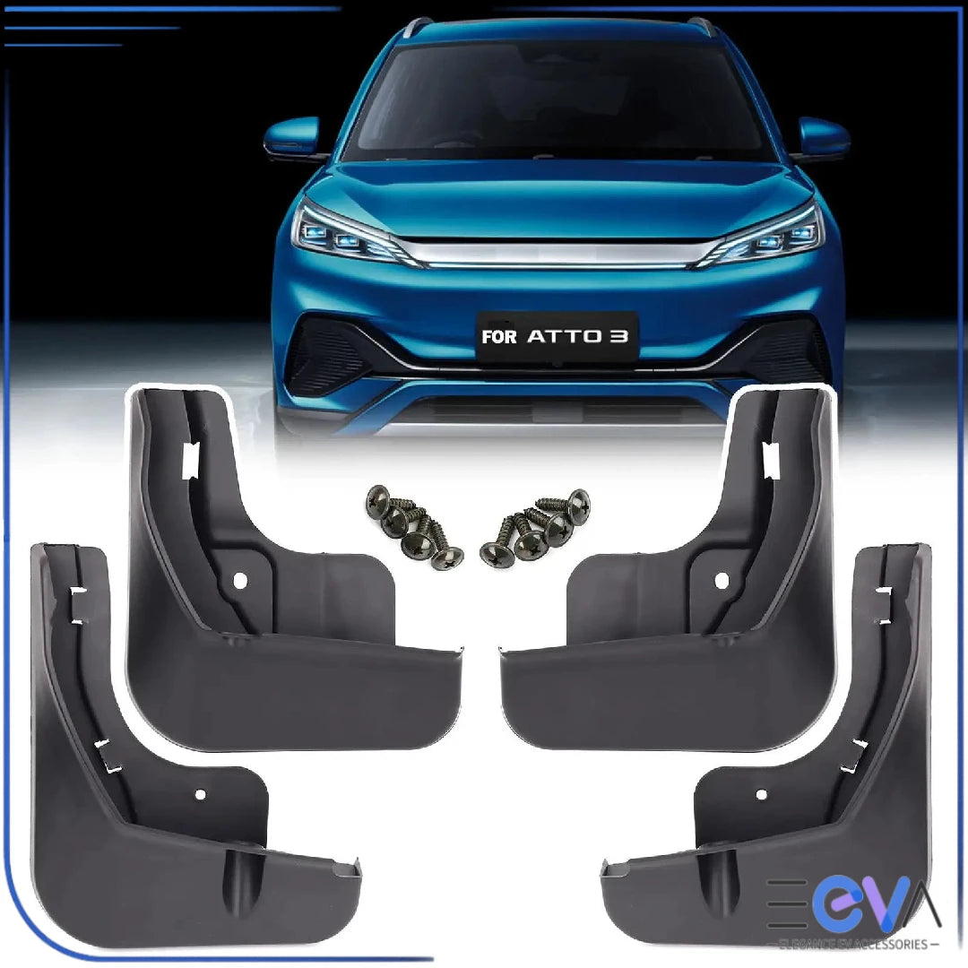 BYD Atto 3 mudflaps full set shown with vehicle from EEVA Store Australia