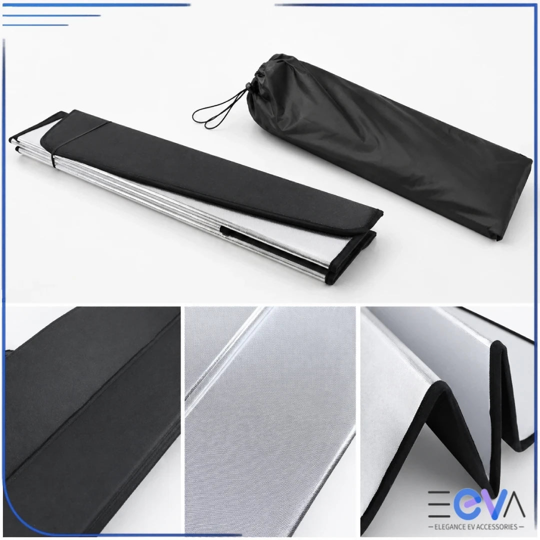BYD Atto 3 windscreen sunshade folded with black carry bag included from EEVA Store Australia
