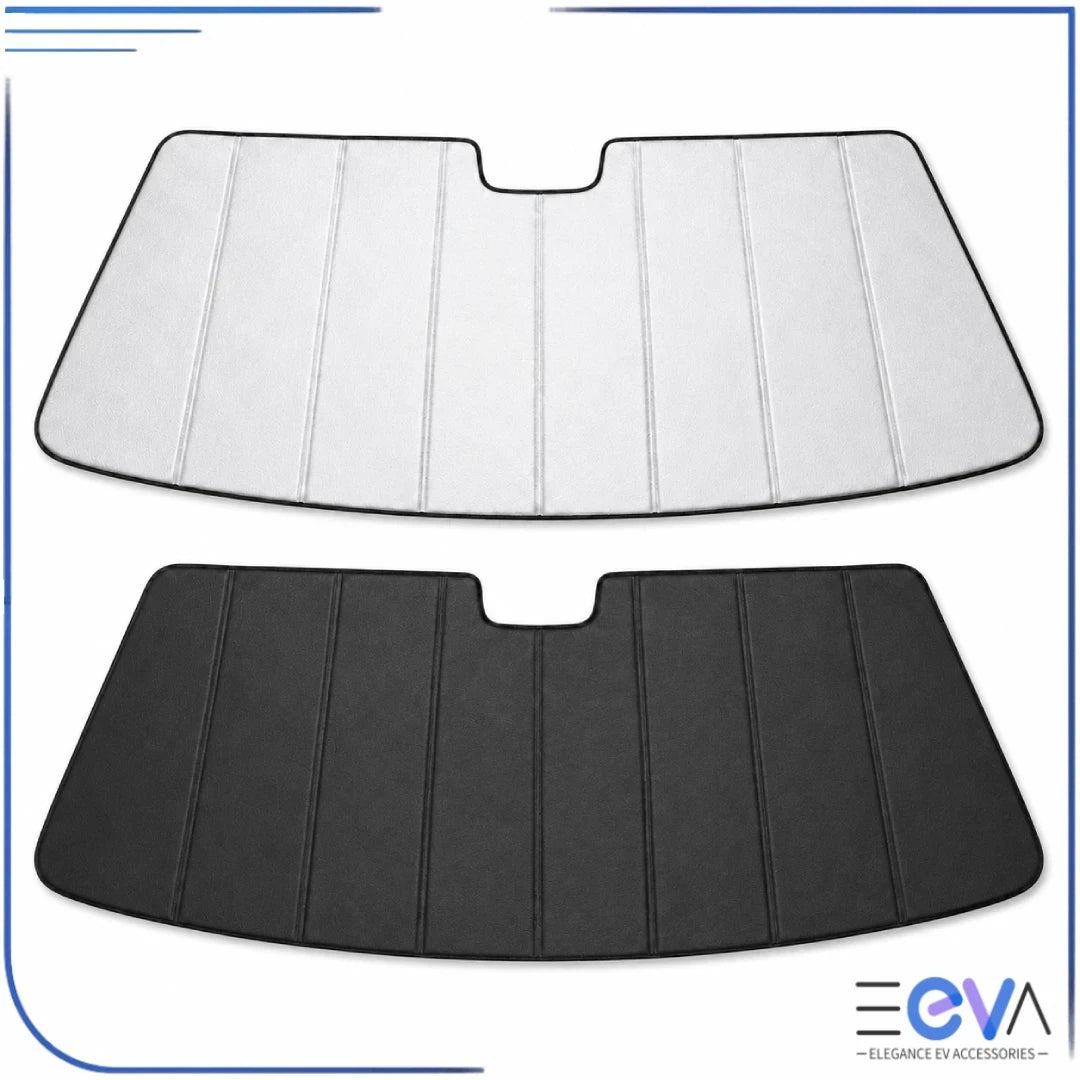 BYD Atto 3 windscreen sunshade showing silver reflective side and black inner side from EEVA Store Australia