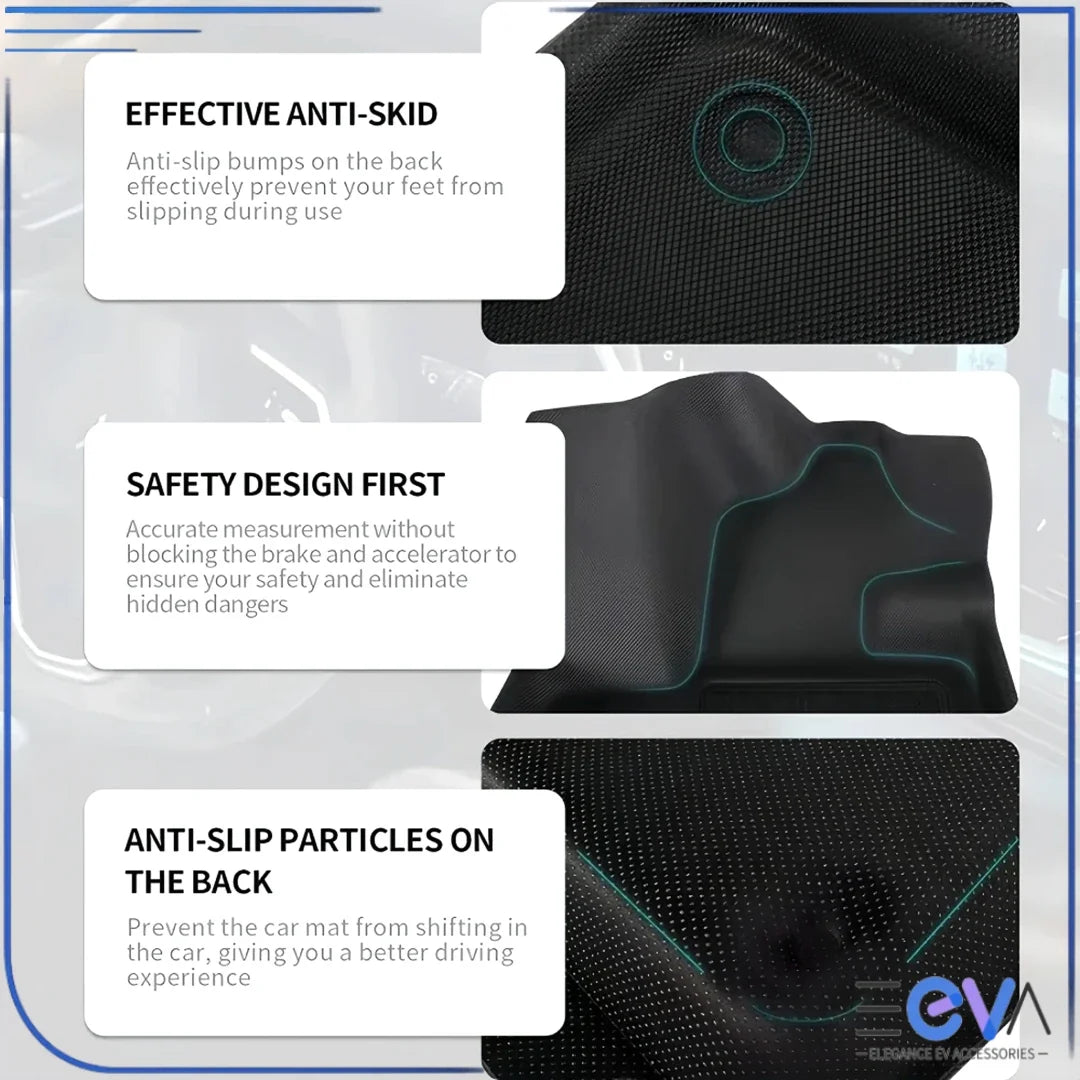 BYD Atto 3 XPE floor mats showing secure fit and safety-focused design from EEVA Store Australia.