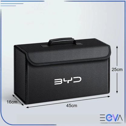 BYD Boot Storage Box dimensions in carbon fibre from EEVA Store Australia.