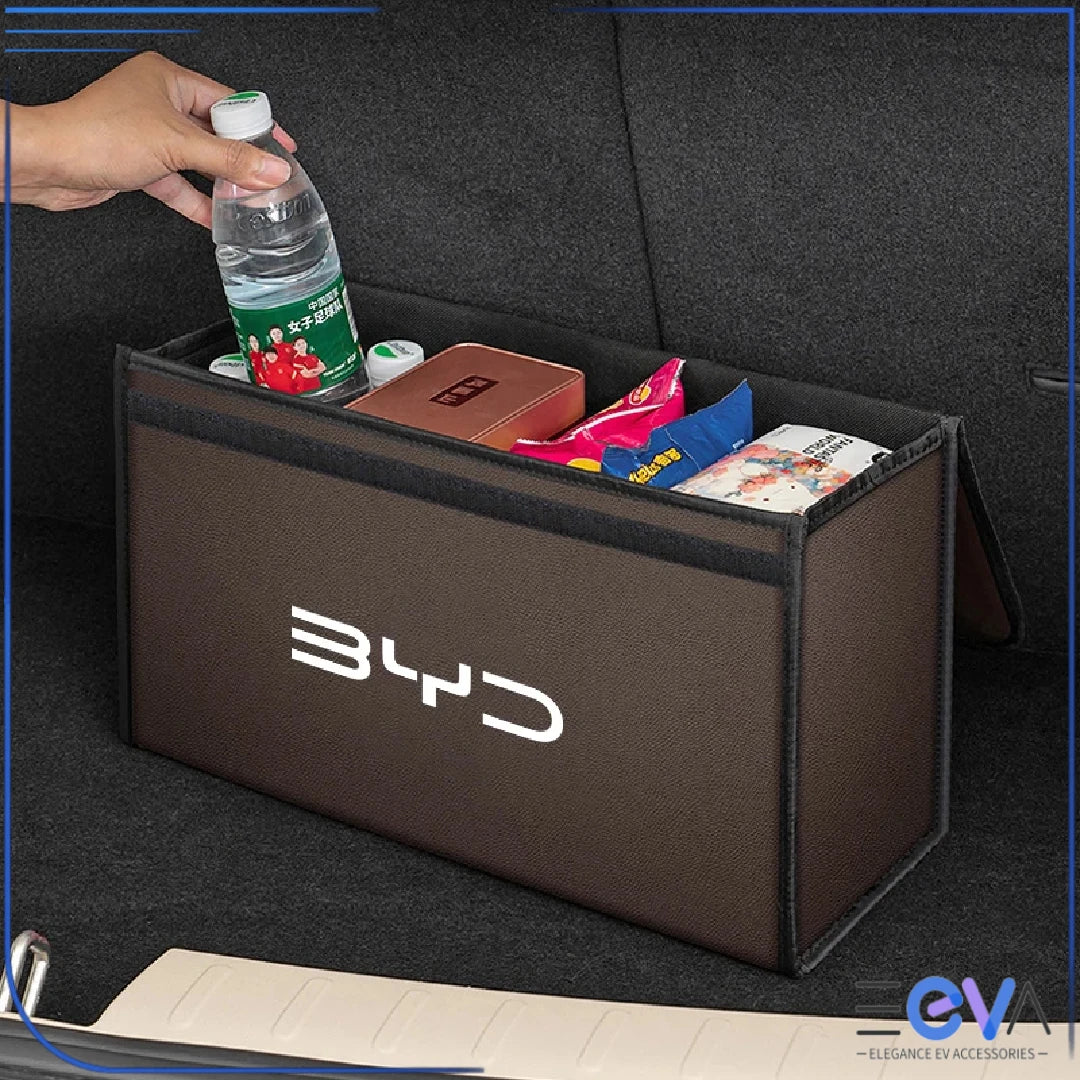 BYD Boot Storage Box organiser in the boot with items stored inside from EEVA Store Australia.