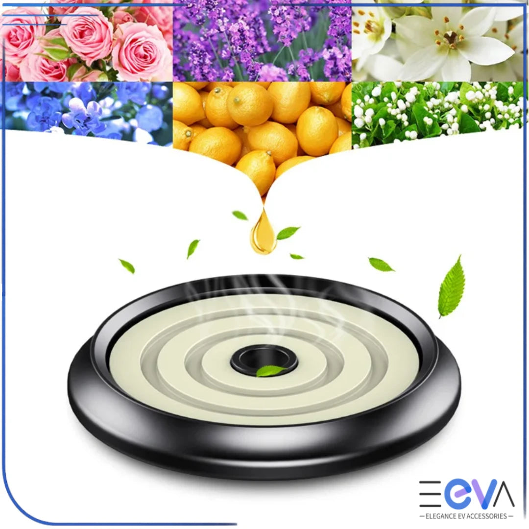 BYD car air freshener with essential oil fragrance concept showing floral and citrus scent options from EEVA Store Australia.
