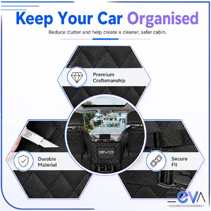 BYD PU leather car seat organiser showing durable material and secure fit from EEVA Store Australia