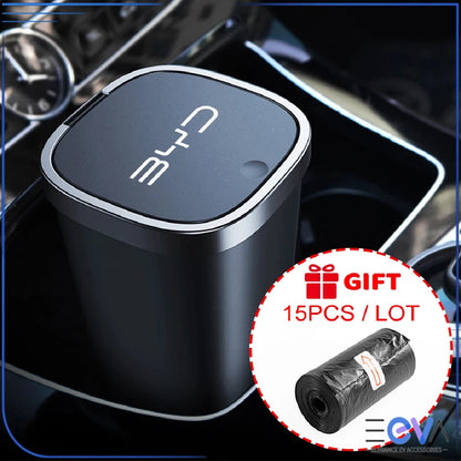 BYD car trash bin installed in centre console cup holder, compact design with flip lid for clean and tidy interior use from EEVA Store Australia.