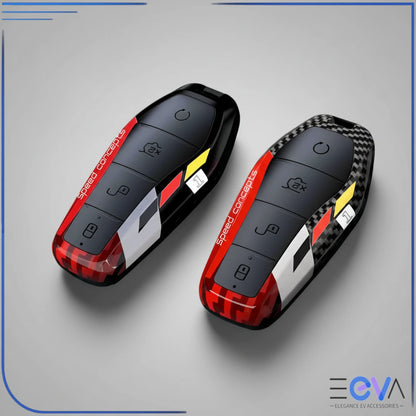BYD smart key protected with carbon ABS key case cover showing sporty design and button access from EEVA Store Australia.