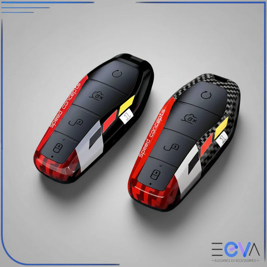 BYD smart key protected with carbon ABS key case cover showing sporty design and button access from EEVA Store Australia.