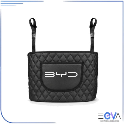 BYD PU leather centre seat headrest organiser with quilted black finish from EEVA Store Australia