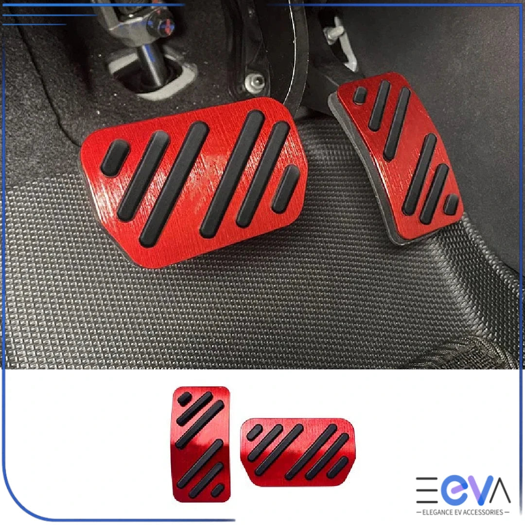 BYD Dolphin aluminium pedal covers installed in red from EEVA Store Australia