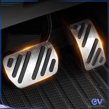 BYD Dolphin aluminium pedal covers installed in silver from EEVA Store Australia