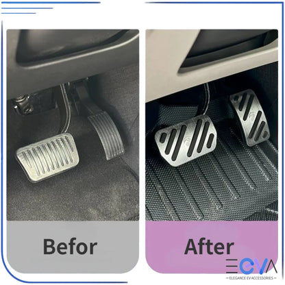 BYD Dolphin and Atto 1 pedal covers before and after installation from EEVA Store Australia