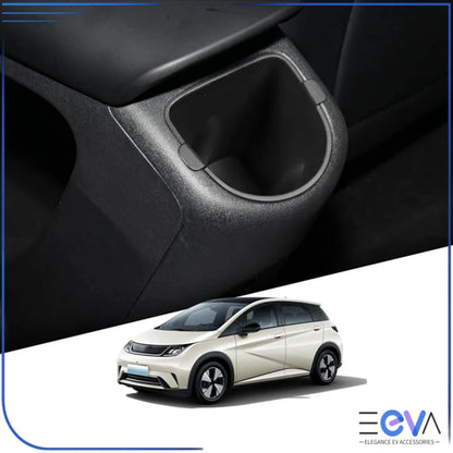 BYD Dolphin rear armrest cup holder insert shown in vehicle interior, designed to securely hold drinks for rear passengers from EEVA Store Australia.
