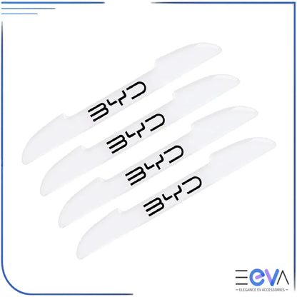 BYD car door anti-collision strips with BYD logo displayed as a full set, offering branded door edge protection from EEVA Store Australia.