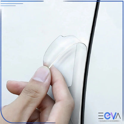 BYD car door anti-collision strip close-up showing flexible transparent material designed to absorb minor impacts from EEVA Store Australia.