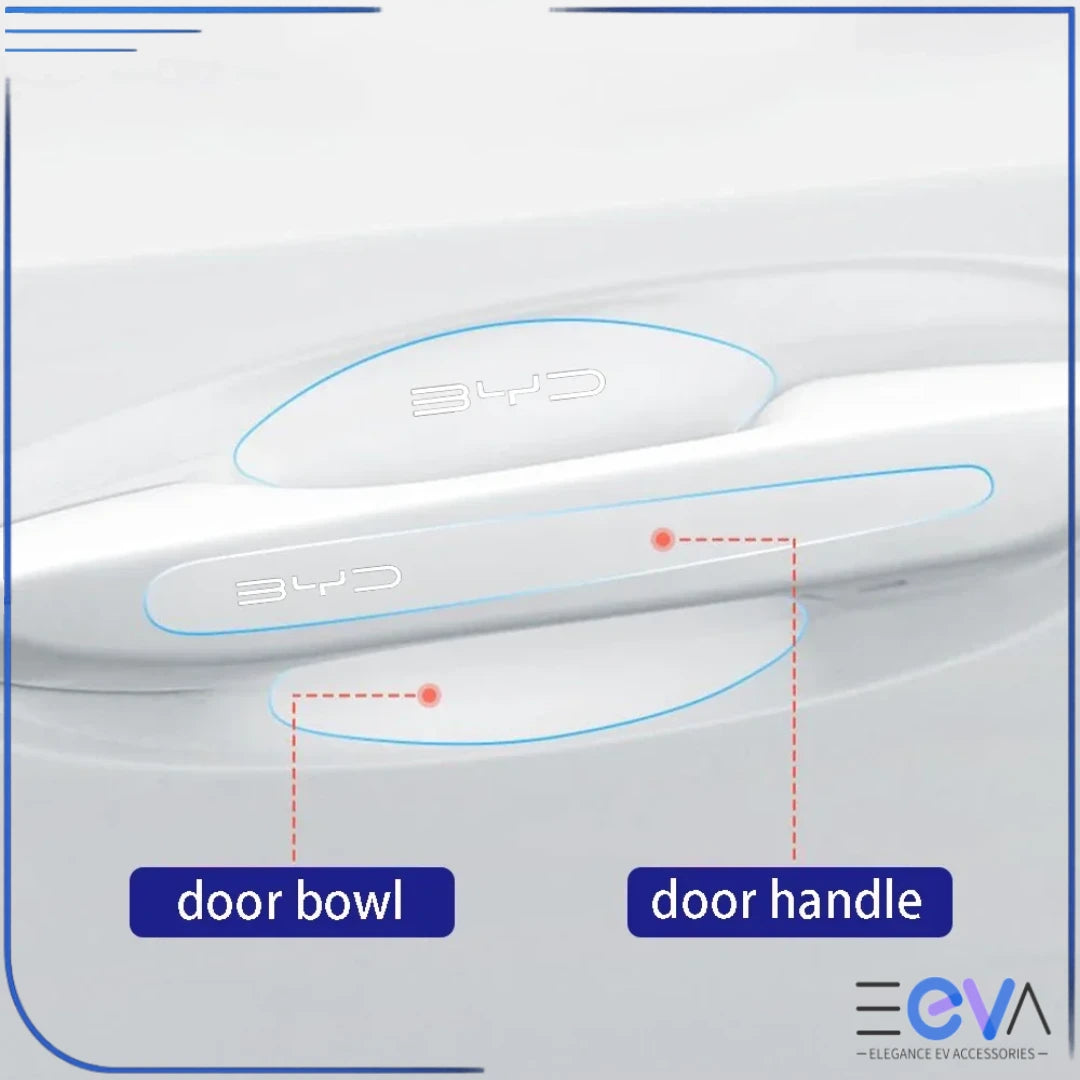 BYD door handle and bowl protection stickers highlighting precise fit areas for handles and bowls from EEVA Store Australia.