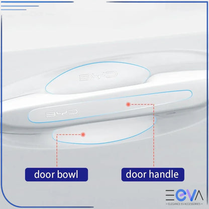 BYD door handle and bowl protection stickers highlighting precise fit areas for handles and bowls from EEVA Store Australia.
