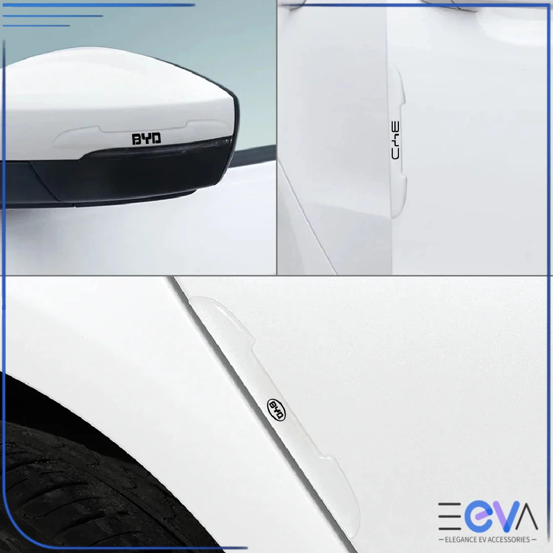 BYD car door and mirror anti-collision strip shown on side panel near wheel arch, helping protect paint from everyday knocks from EEVA Store Australia.