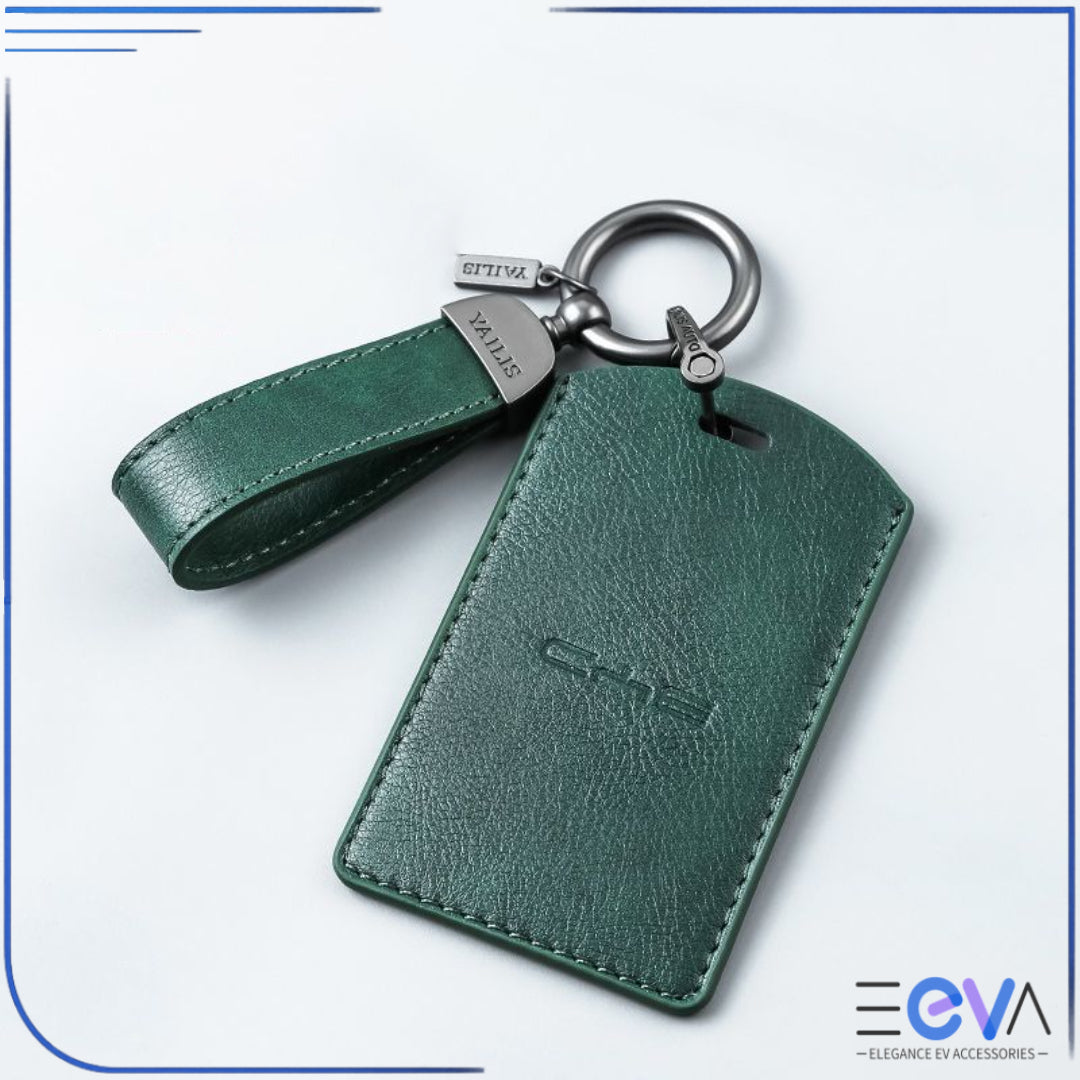 BYD Green leather NFC card holder with keychain strap by EEVA Store