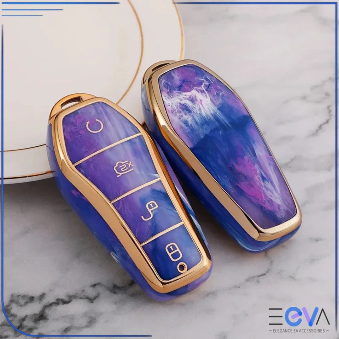 BYD car key case in amethyst purple shown as case only, focusing on protective shell and gemstone pattern from EEVA Store Australia.