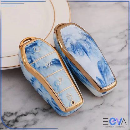 BYD car key case in larimar blue shown as case only, highlighting gemstone finish and slim protective shell from EEVA Store Australia.