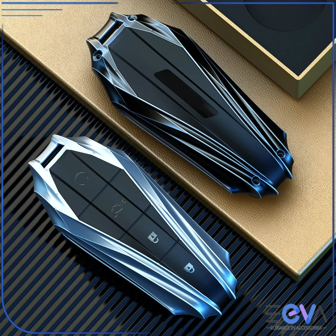 BYD key case cover styled in a luxury lifestyle setting highlighting premium metal finish and everyday use from EEVA Store Australia.
