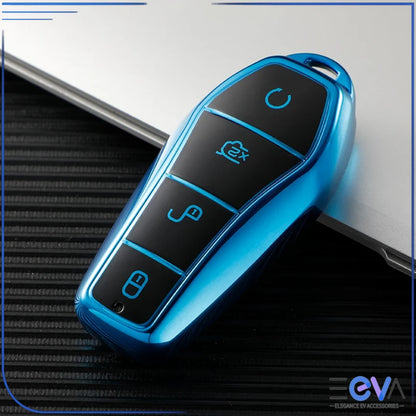 BYD key case cover in blue with flexible TPU material designed for scratch resistance and daily use from EEVA Store Australia.