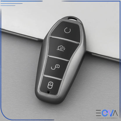 BYD key case cover in grey featuring a subtle TPU finish that protects the key without adding bulk from EEVA Store Australia.