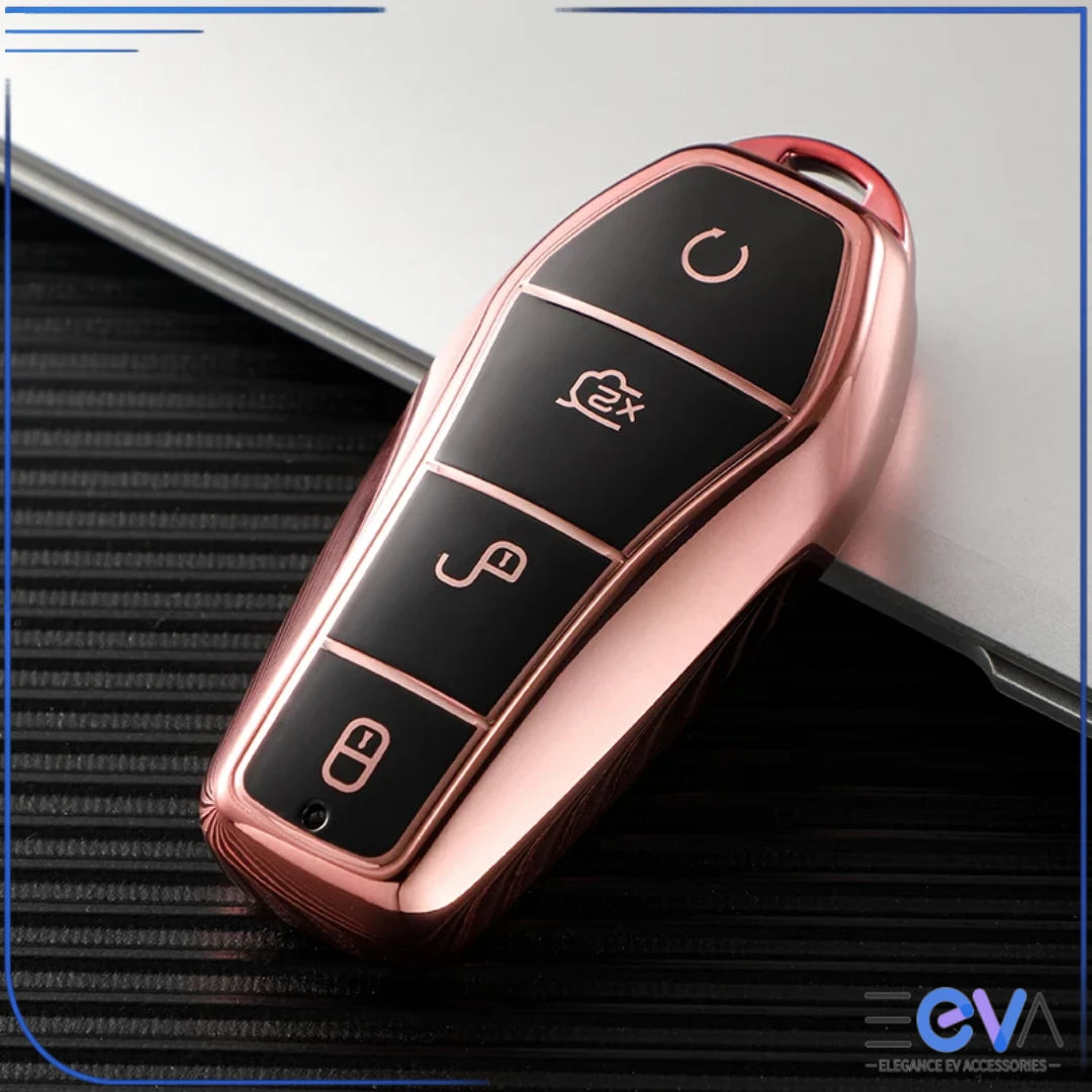 BYD key case cover in pink offering lightweight TPU protection with a clean, modern colour finish from EEVA Store Australia.