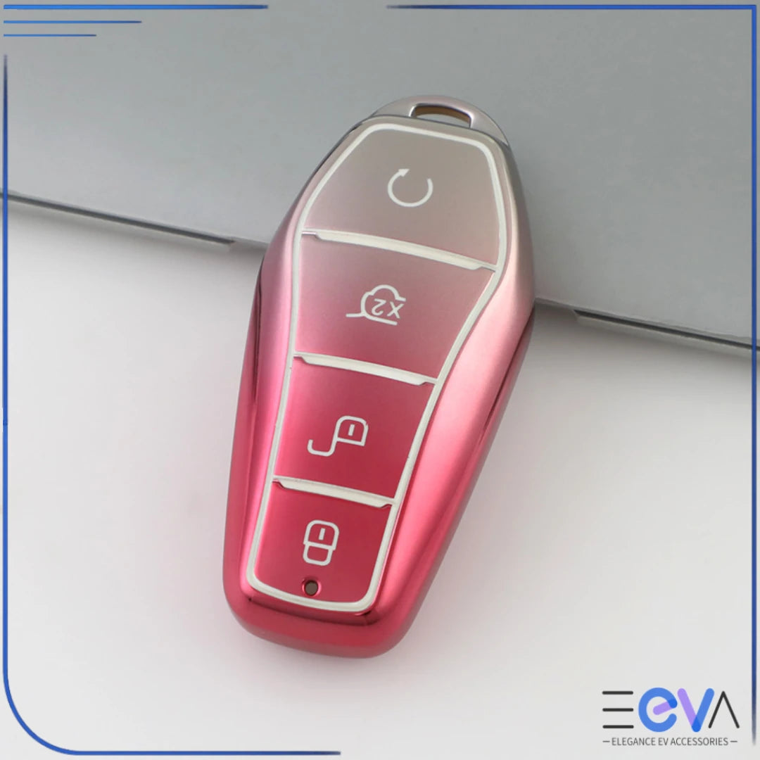 BYD key case cover in pink and silver finish combining soft TPU protection with a stylish two-tone design from EEVA Store Australia.
