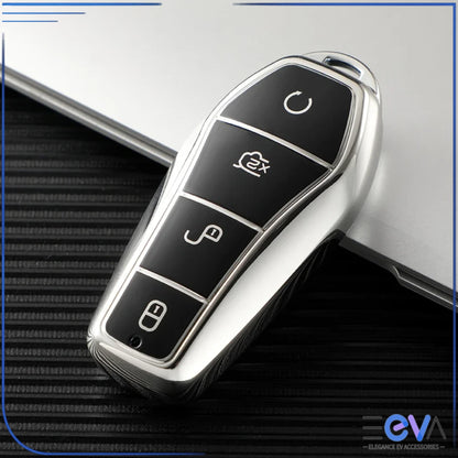 BYD key case cover in silver with soft TPU construction providing a sleek look and everyday key protection from EEVA Store Australia.