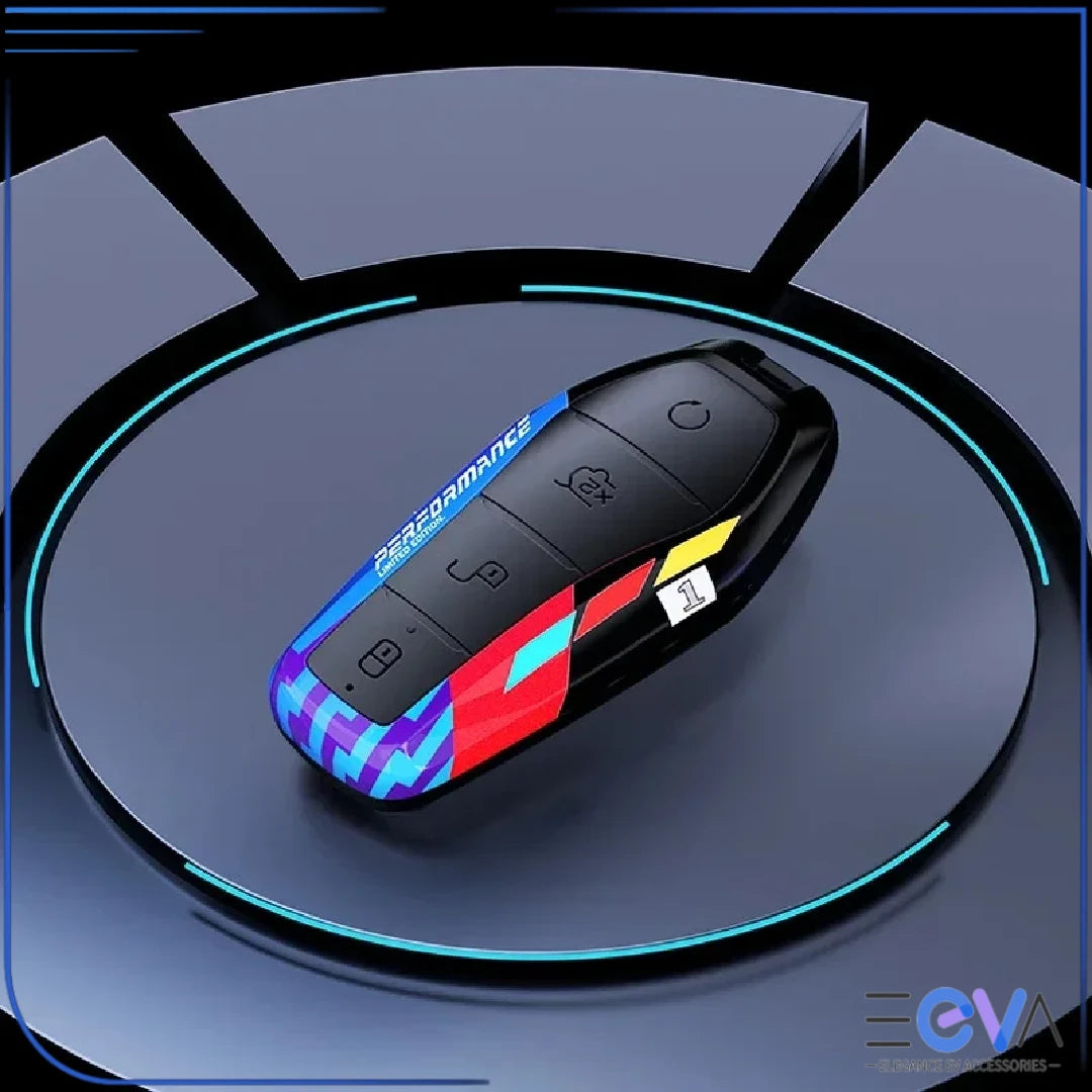 BYD carbon ABS key cover in blue and black finish without buckle, minimalist slim profile from EEVA Store Australia.