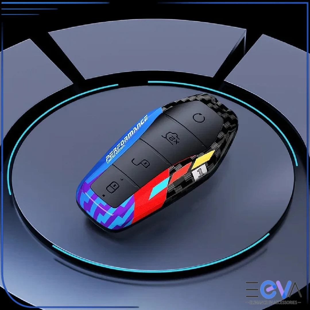 BYD carbon fibre ABS key cover in blue without buckle, lightweight protective design from EEVA Store Australia.