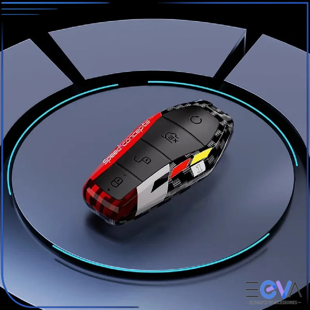 BYD carbon fibre ABS key cover in red without buckle, lightweight protective case from EEVA Store Australia.