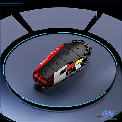 BYD carbon fibre ABS key cover in red without buckle, lightweight protective case from EEVA Store Australia.