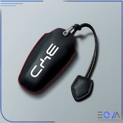BYD black microfibre leather key cover with leather cord strap from EEVA Store Australia