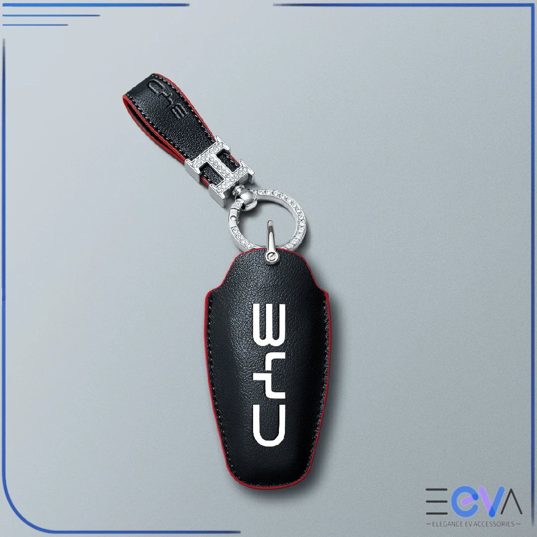 BYD black microfibre leather key cover with rhinestone loop keychain from EEVA Store Australia