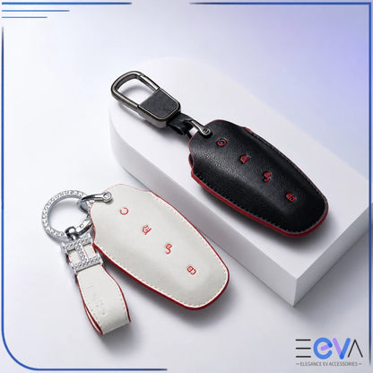 BYD microfibre leather key cover showing button access and premium keychain options from EEVA Store Australia