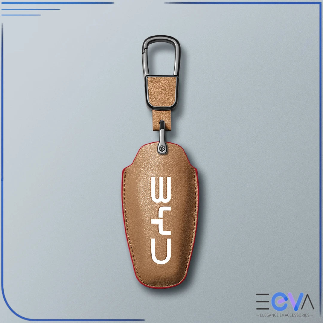 BYD caramel microfibre leather key cover with carabiner strap from EEVA Store Australia