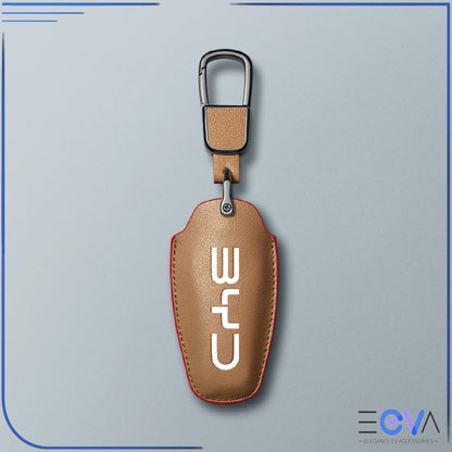 BYD caramel microfibre leather key cover with carabiner strap from EEVA Store Australia