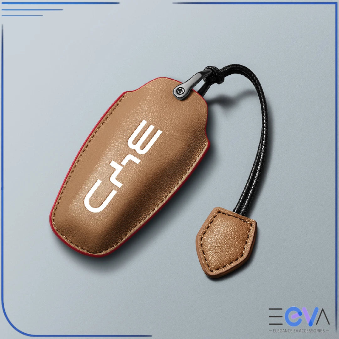 BYD caramel microfibre leather key cover with leather cord strap from EEVA Store Australia