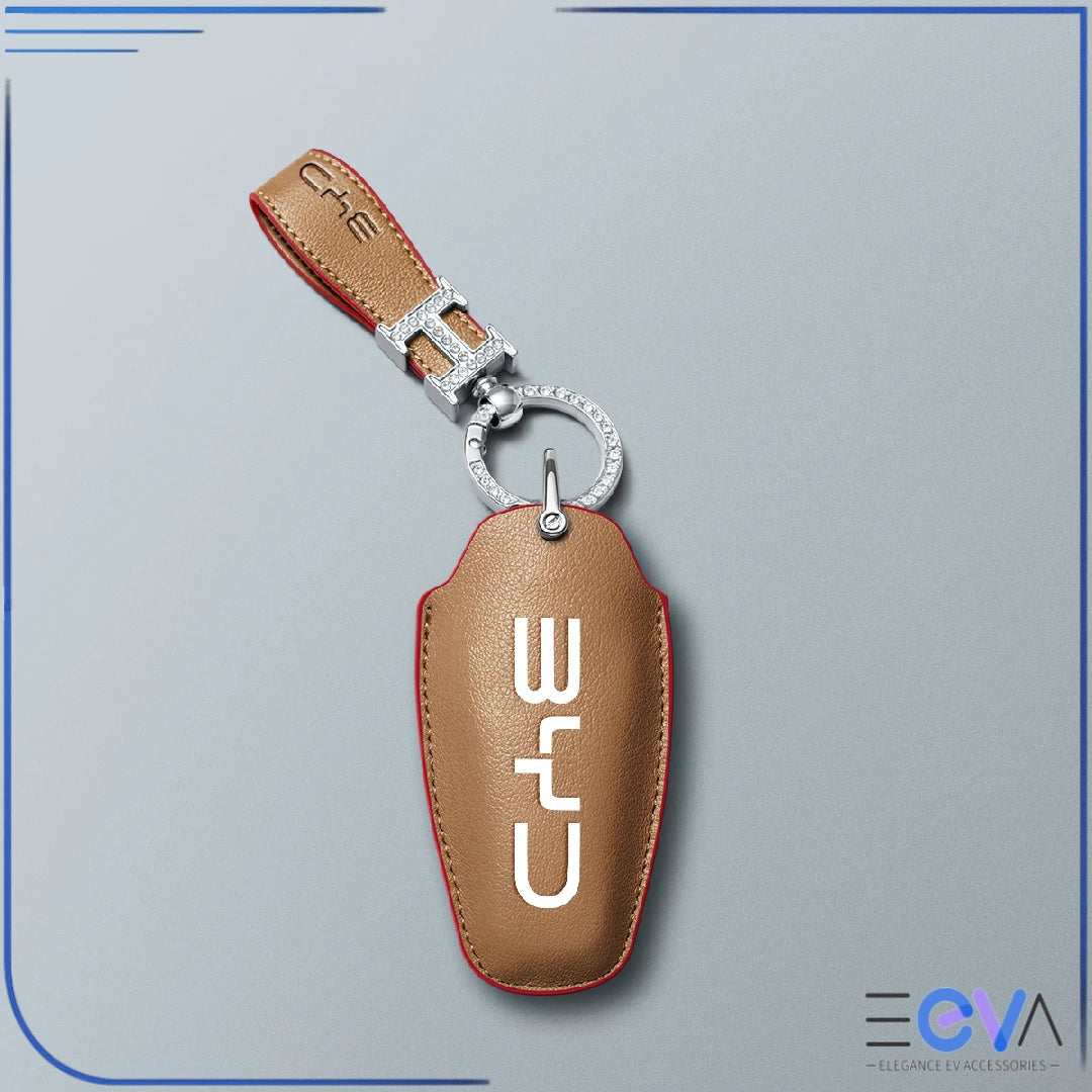 BYD caramel microfibre leather key cover with rhinestone loop keychain from EEVA Store Australia