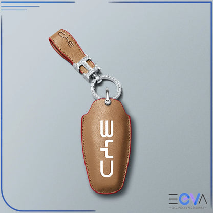 BYD caramel microfibre leather key cover with rhinestone loop keychain from EEVA Store Australia