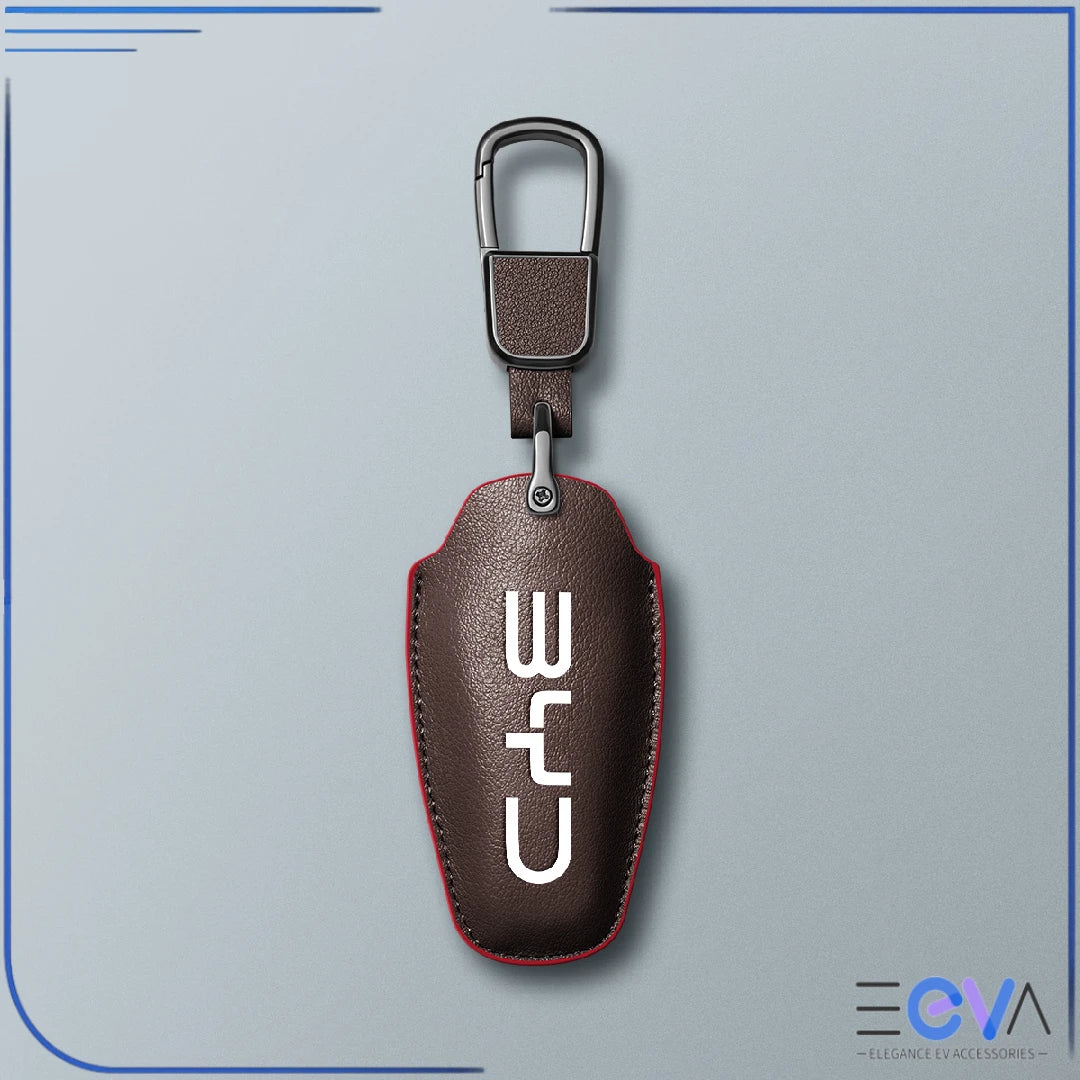 BYD coffee microfibre leather key cover with carabiner strap from EEVA Store Australia