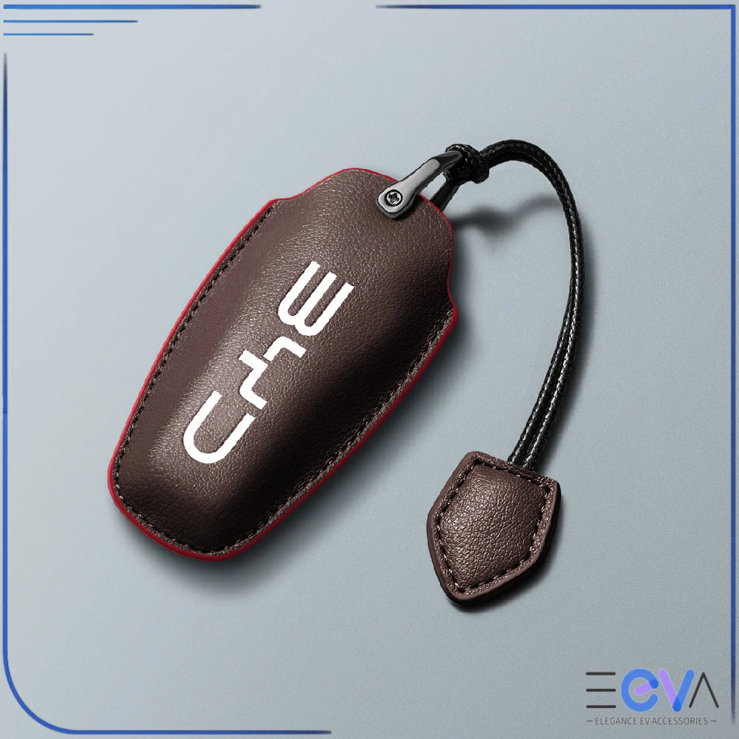 BYD coffee microfibre leather key cover with leather cord strap from EEVA Store Australia