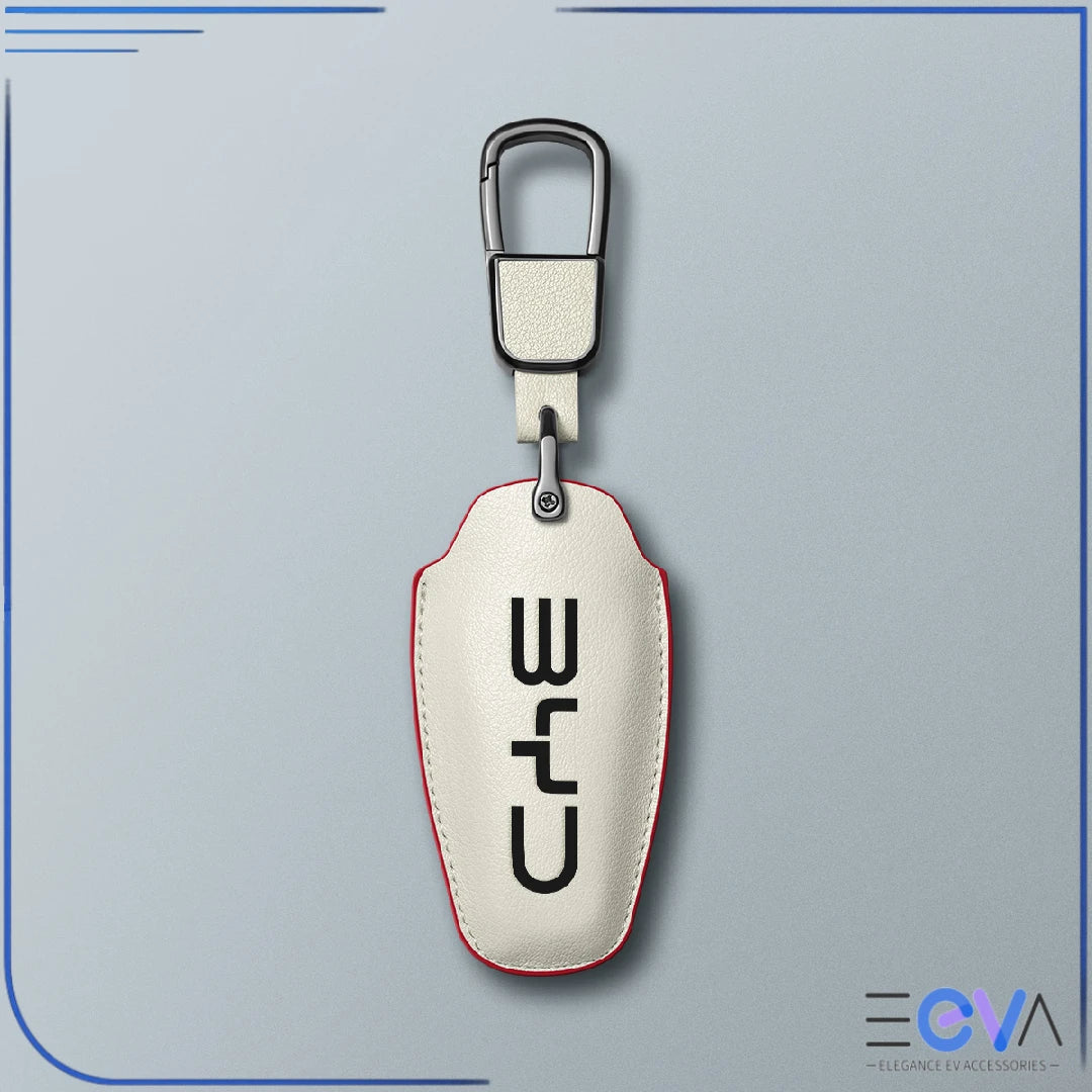 BYD cream microfibre leather key cover with carabiner strap from EEVA Store Australia